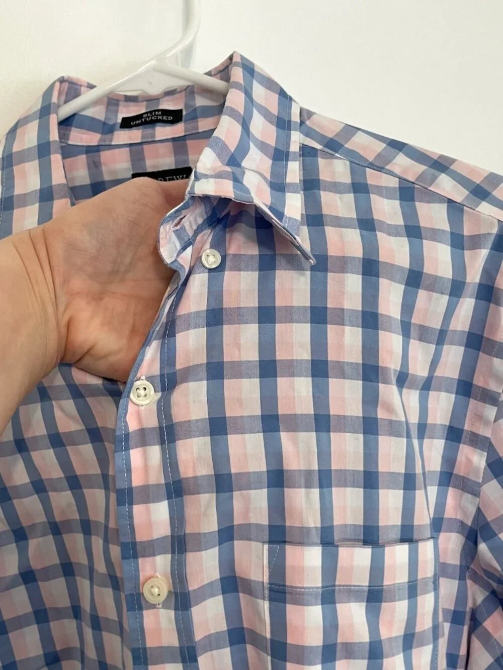 J. CREW Factory Mens Slim Untucked Flex Performance Casual Shirt Blue Pink Plaid